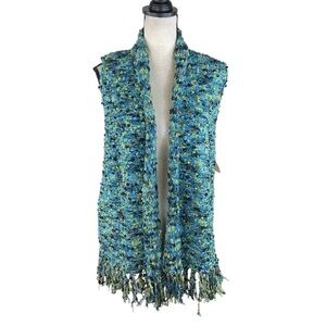 Ruby Rd. Colorful Fringe Vest Artsy Bohemian Lagenlook Knit NWT M